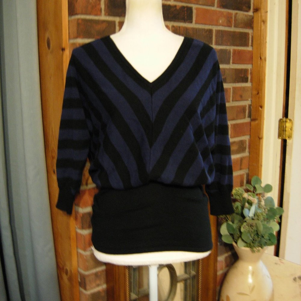 Trina Turk Black and Blue V-Neck Sweater